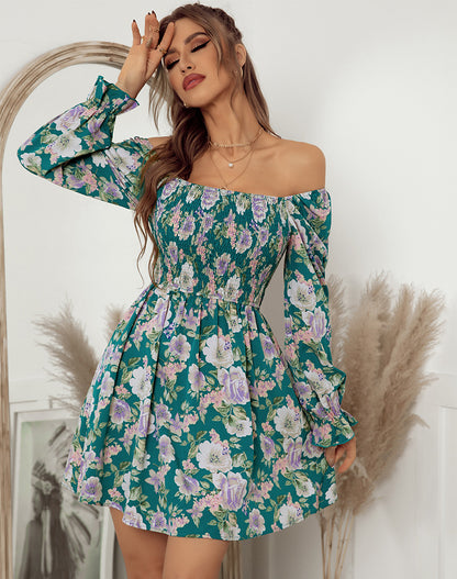 Sexy Square Neckline Floral Design Women Mini Dresses