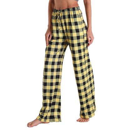 Causal Plaid Women Pajamas Pants Elastic Cord