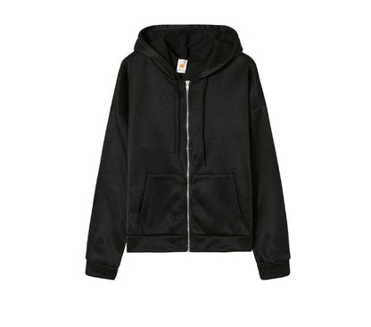 Casual Zipper Velvet Long Sleves Women Hoody Tops