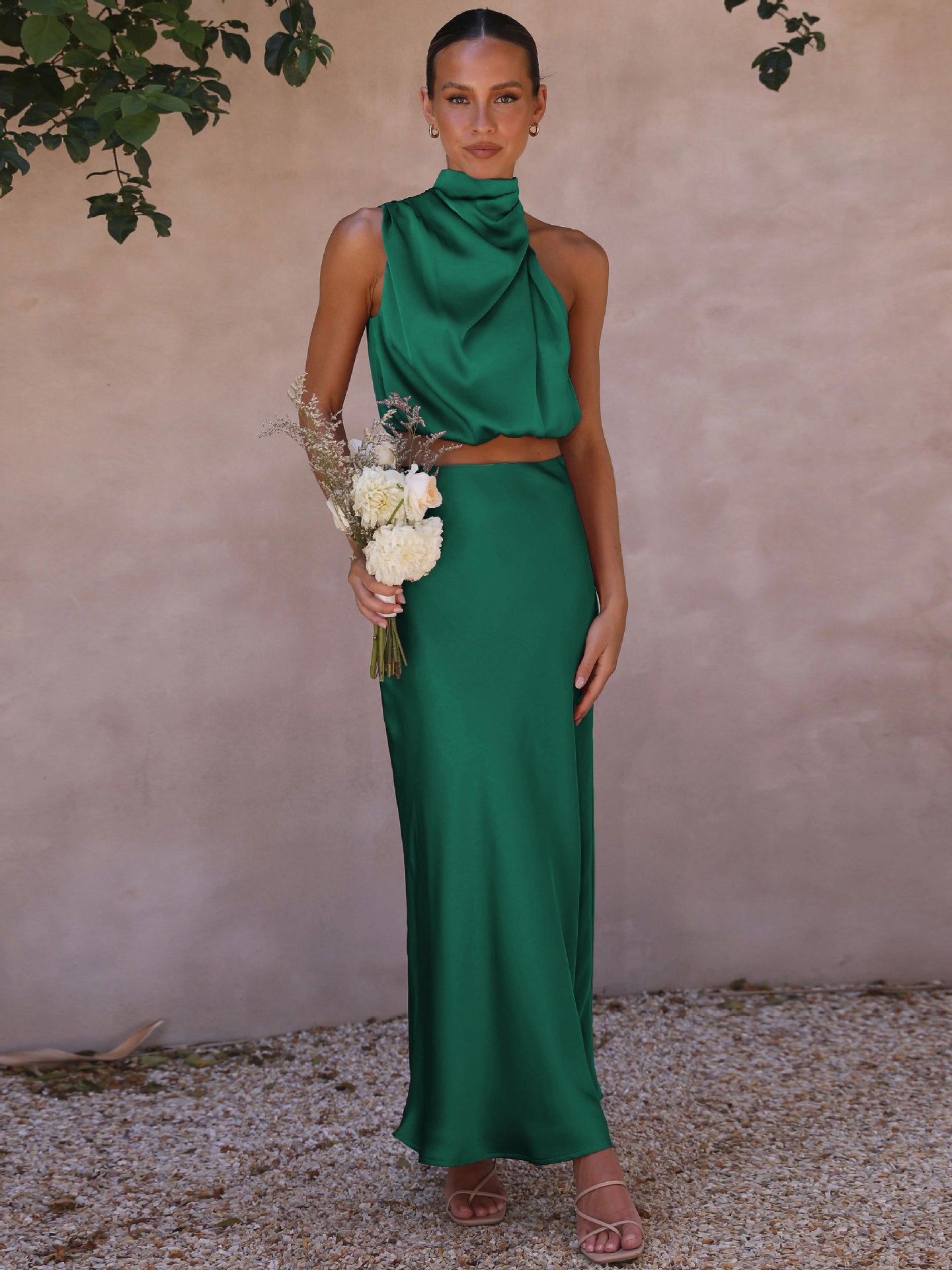 Sexy High Neck Tops and Long Skirts Two Pieces Evening Dresses