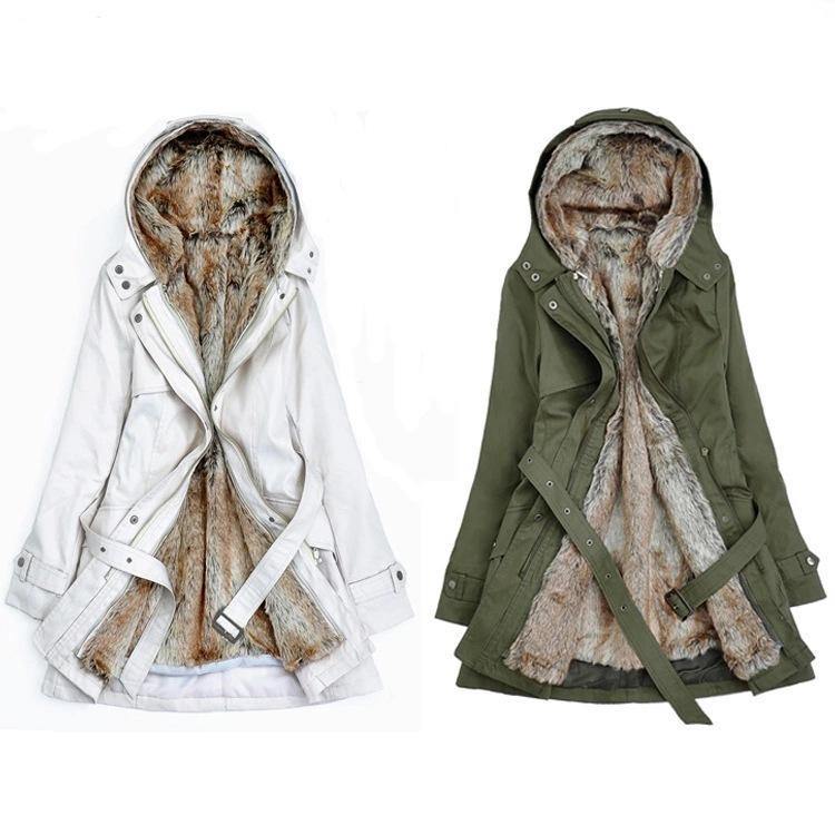 Women Winter Fur Warm Outerwear with Hat-STYLEGOING
