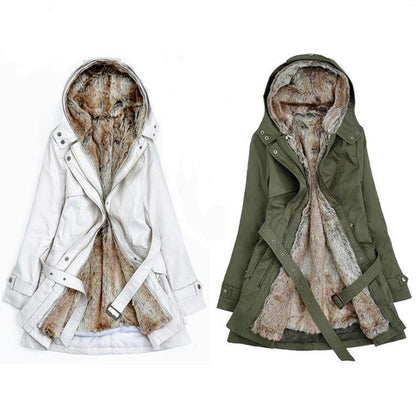 Women Winter Fur Warm Outerwear with Hat-STYLEGOING