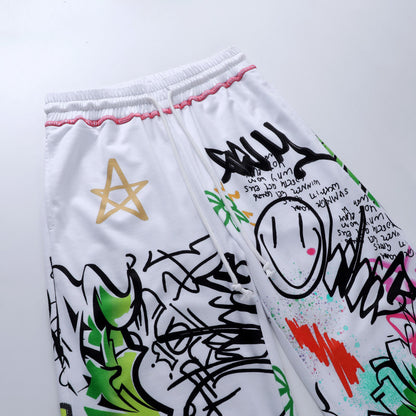 Casual Graffiti Print Wide Legs Pants for Women