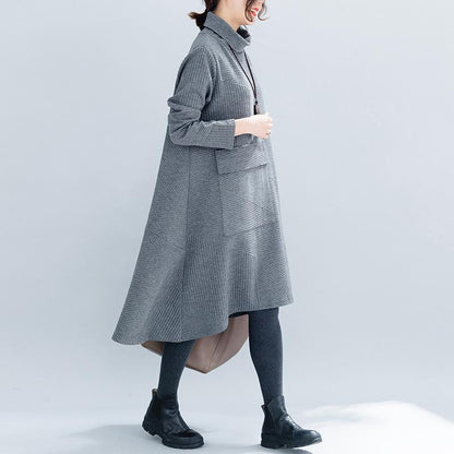 Vintage High Neck Women Winter Irregular Fall Dresses-STYLEGOING