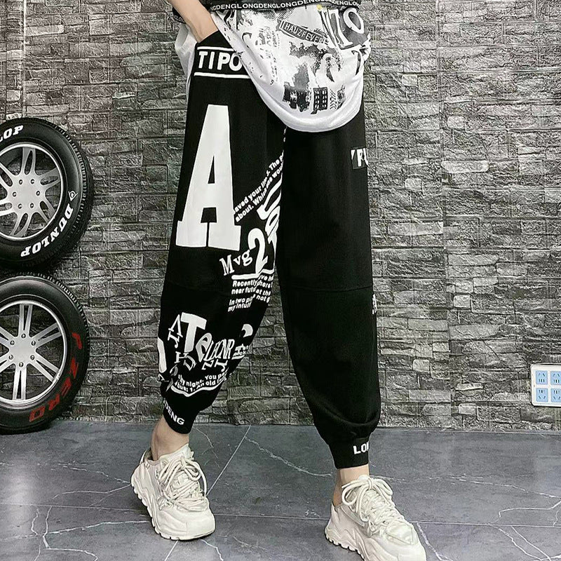 Casual Summer Letter Designed Women Plus Sizes Ankle-tied Pants