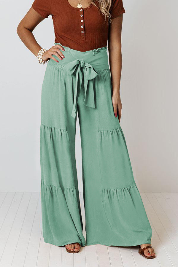 Casual Elastic Waist Wide Legs Pants