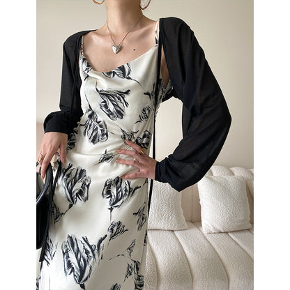 Vintage Floral Design Satin Summer Sleeveless Sun Dresses