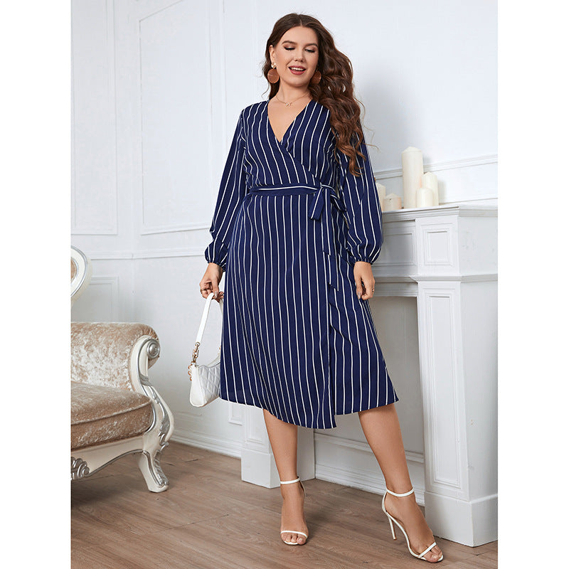 Women Striped Plus Sizes Dresses