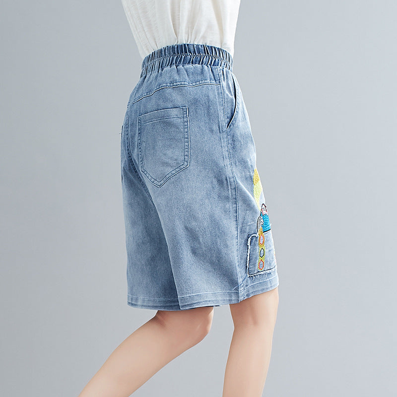 Summer Embroidery Plus Sizes Women Dnim Shorts