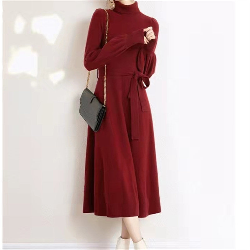 Elegant Turtleneck Woolen Fall Knitting Dresses