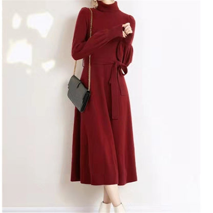 Elegant Turtleneck Woolen Fall Knitting Dresses