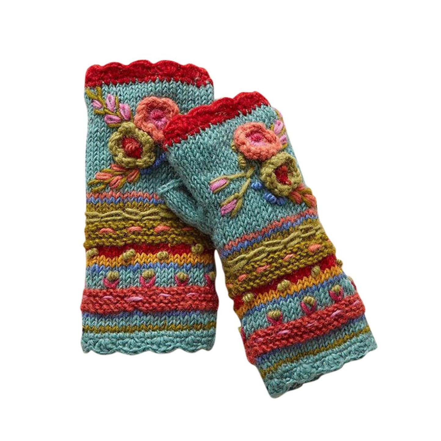 Winter Warm Handmade Embroidery Knitted Gloves for Women