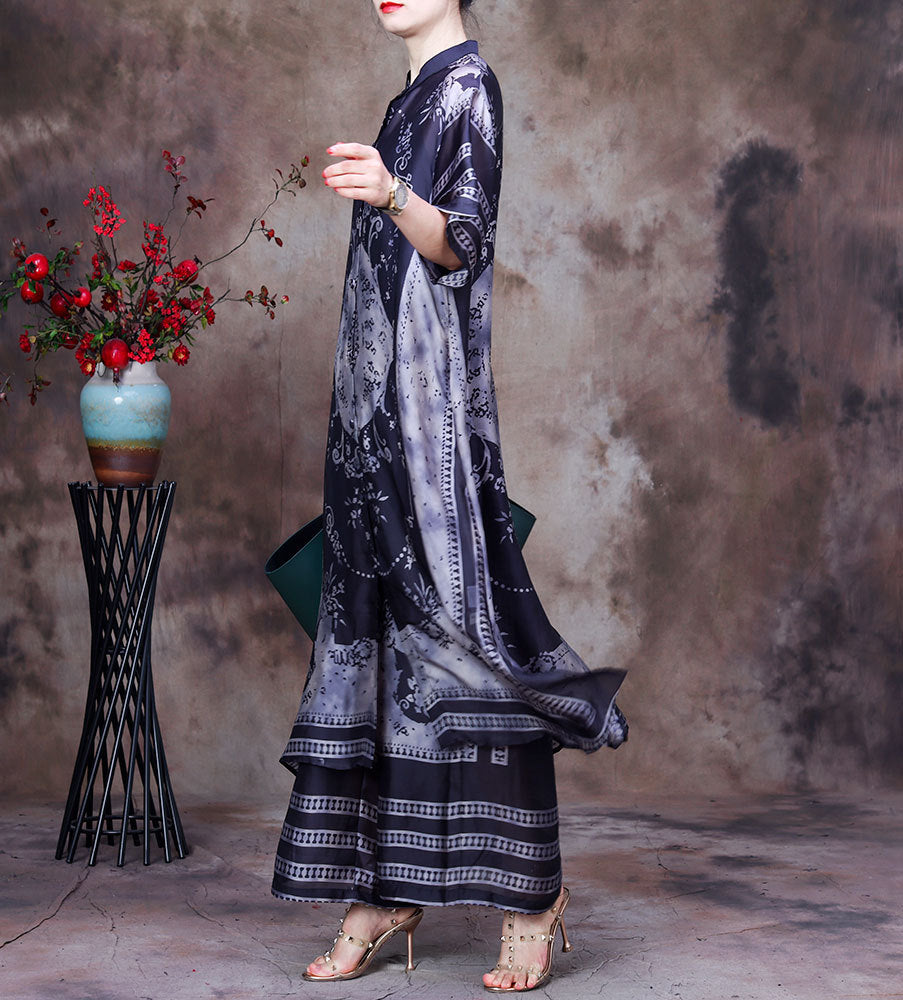Vintage Plus Sizes Long Blouses and Wide Legs Pants Summer Outfits