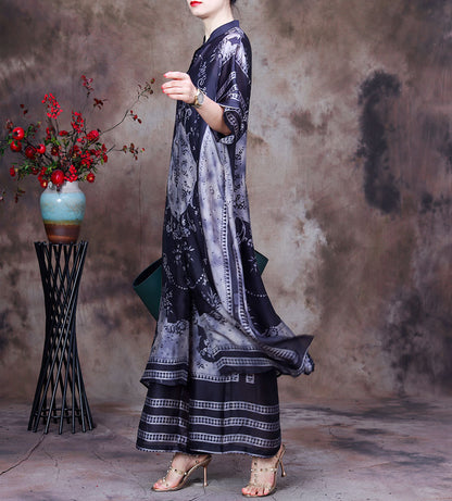Vintage Plus Sizes Long Blouses and Wide Legs Pants Summer Outfits