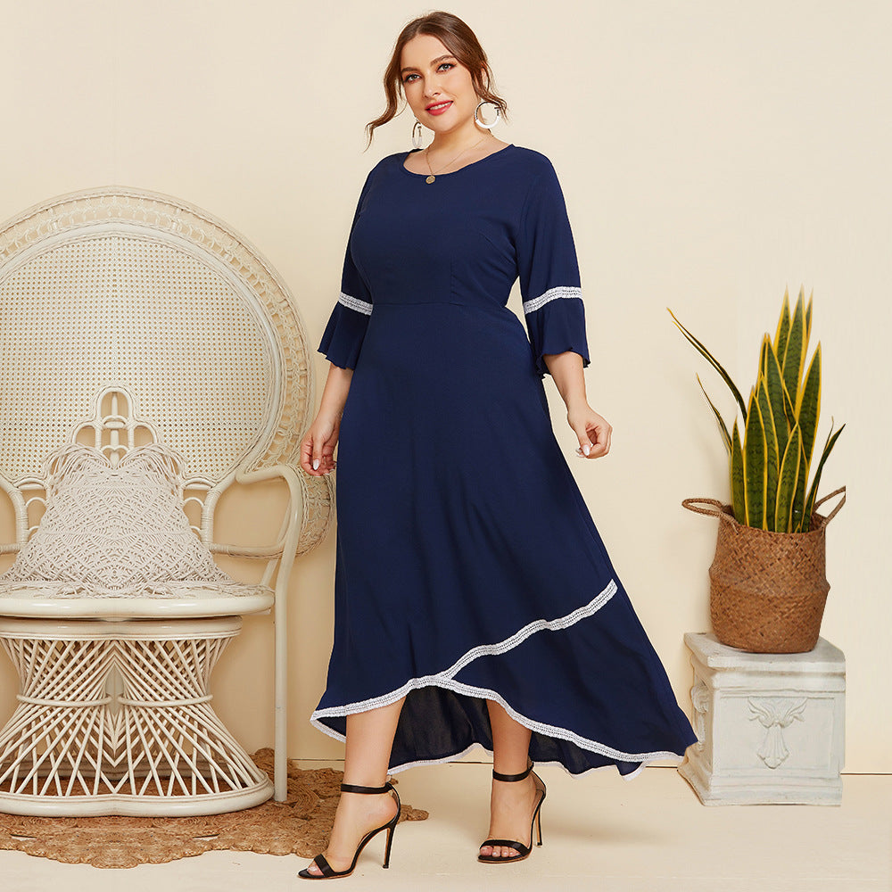 Asymmetrical Designed Blue Women Plus Sizes Dresses
