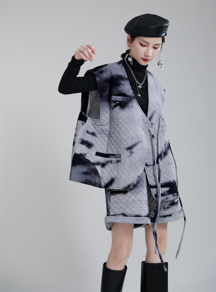 Water Ink Dyed Cotton Winter Vest and Short Pants