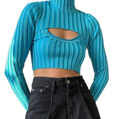Sexy High Neck Knitting Women Short Tops Suits