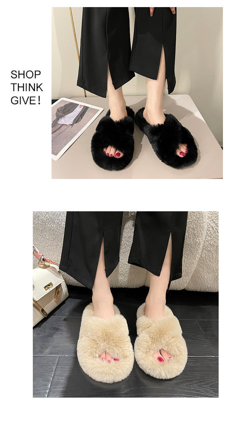 Crossed Plush Winter Slippers for Women