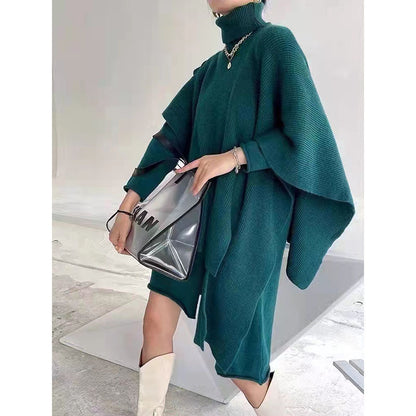 Casual High Neck Knitting Capes & Long Sweaters