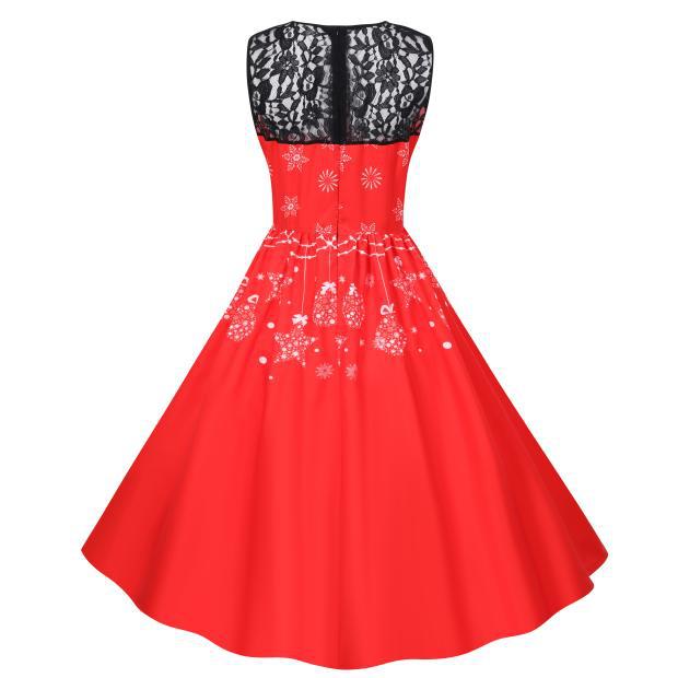 Merry Christmas Fashion Women Lace Sleeves Dresses