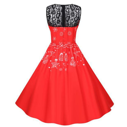 Merry Christmas Fashion Women Lace Sleeves Dresses