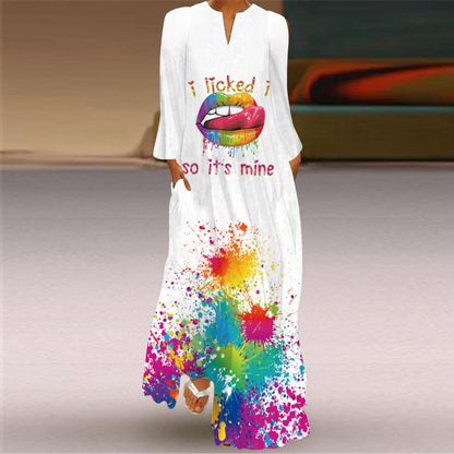 Women Long Sleeves Floral Print Fall Long Dresses-STYLEGOING