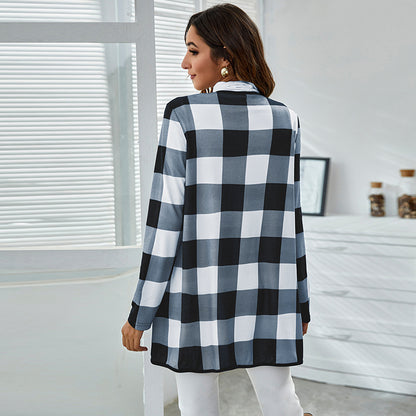 Casual Pocket Design Plaid Women Coats