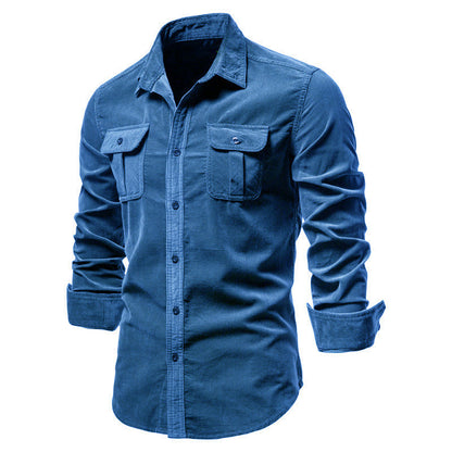 Men Long Sleeves Corduroy Business Shirts