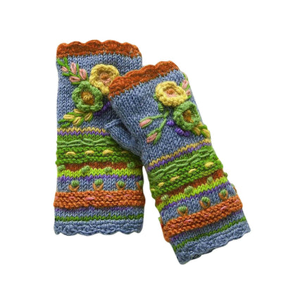 Winter Warm Handmade Embroidery Knitted Gloves for Women