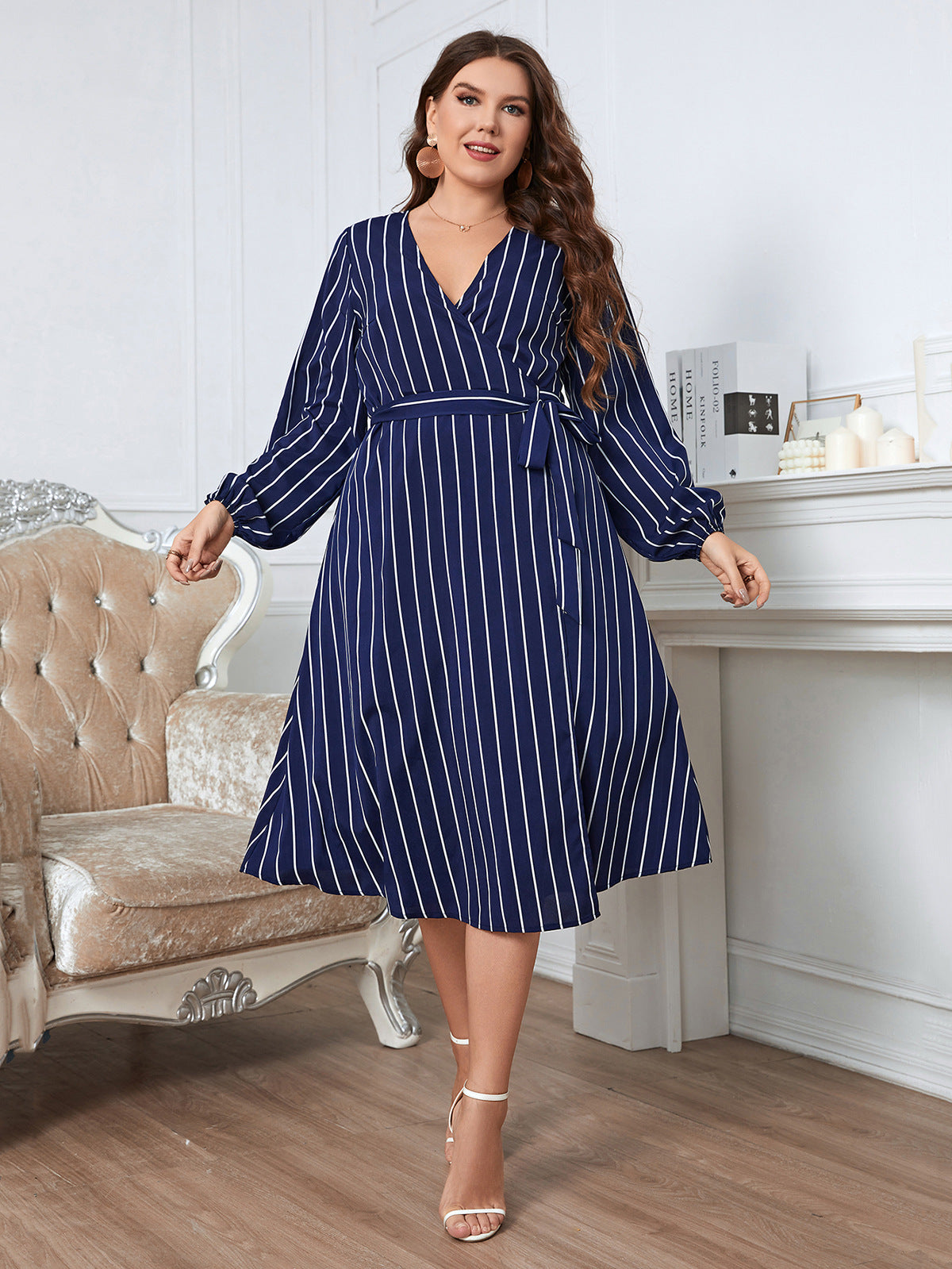Women Striped Plus Sizes Dresses