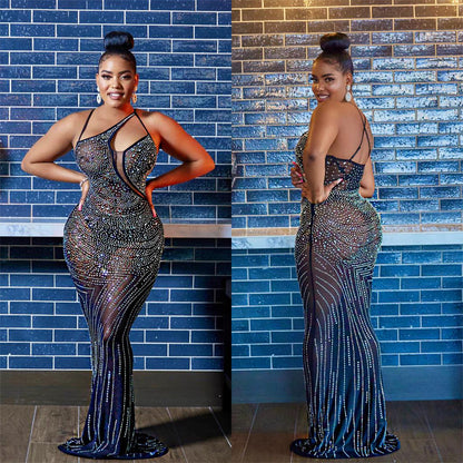Sexy Diamond Sleeveless Long Evening Party Dresses