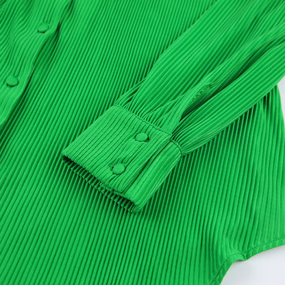 Green Spring Long Sleeves Women Shirts Dresses