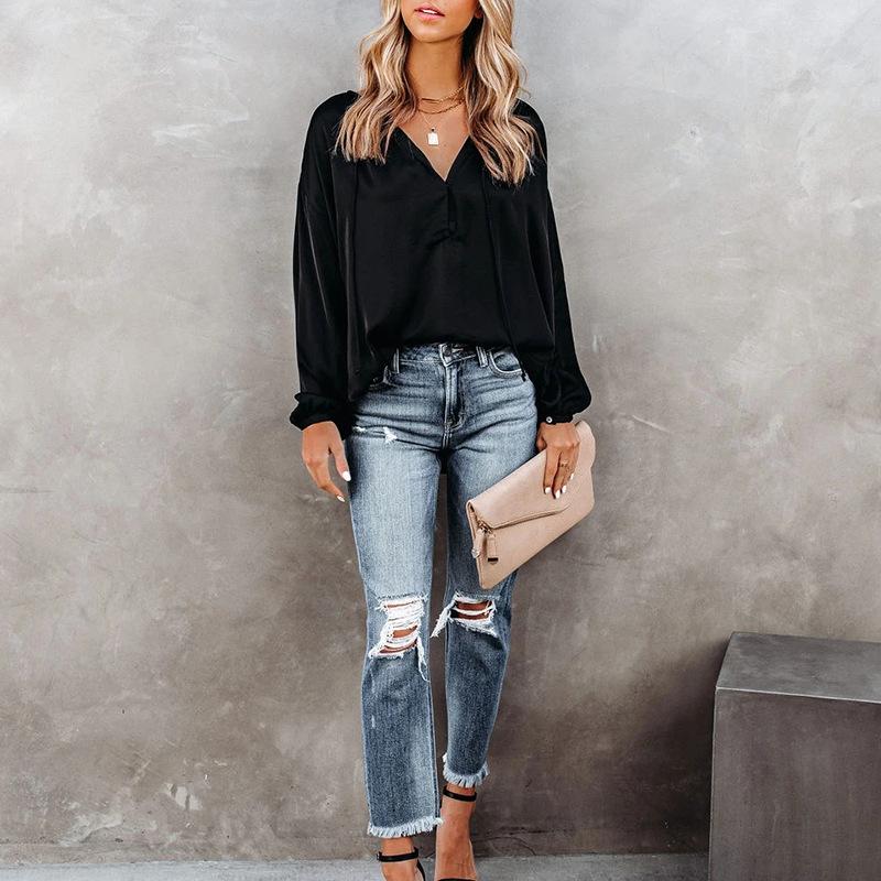Simple Style V Neck Long Sleeves Leisure Shirts-STYLEGOING