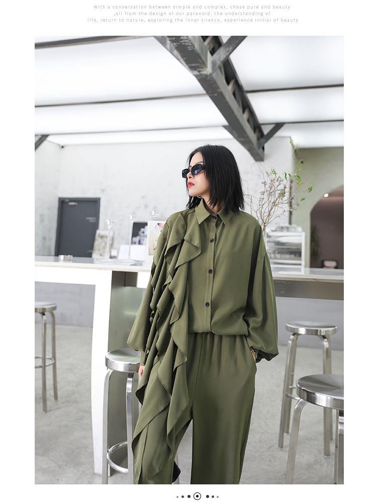 Retro Women Ruffles Top&Loose Pants-STYLEGOING