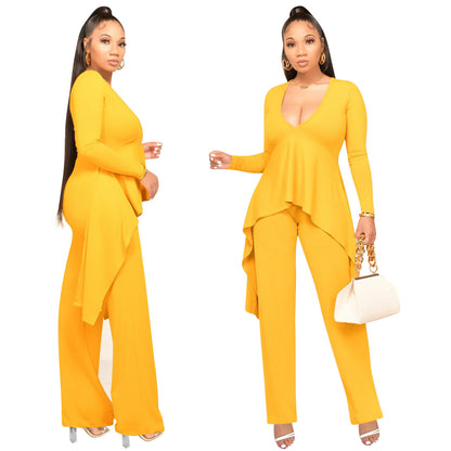 Sexy Yellow Fake Two Pieces Women Jumpsuits