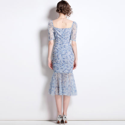 Sexy Square Neckline Tulle Party Mermaid Dresses