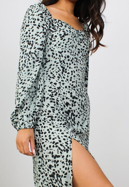 Women Square Neckline Fashon Split Fall Dresses-STYLEGOING