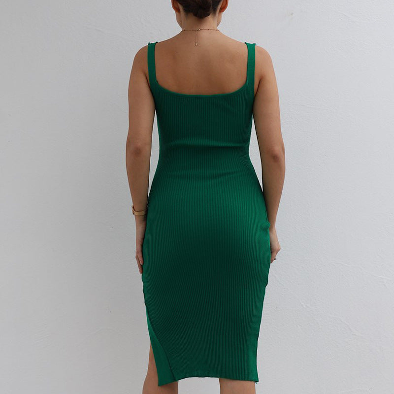 Sexy Split Front Knitted Sleeveless Dresses