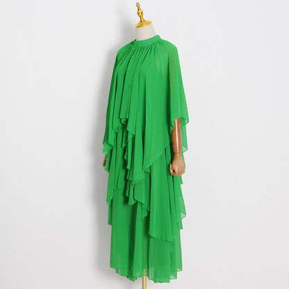 Chiffon High Neck Ruffle Women Long Holiday Dresses