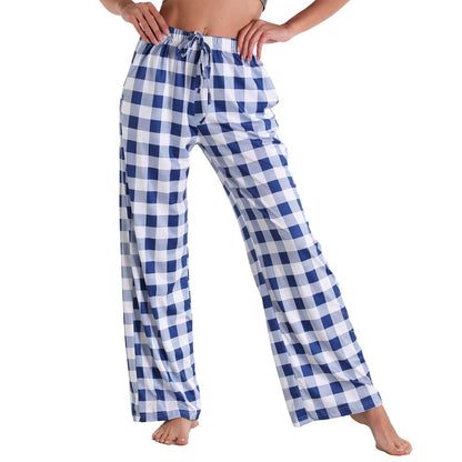 Causal Plaid Women Pajamas Pants Elastic Cord