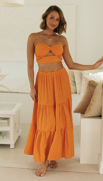 Sexy Women Strapless Tops and Skirts Suits