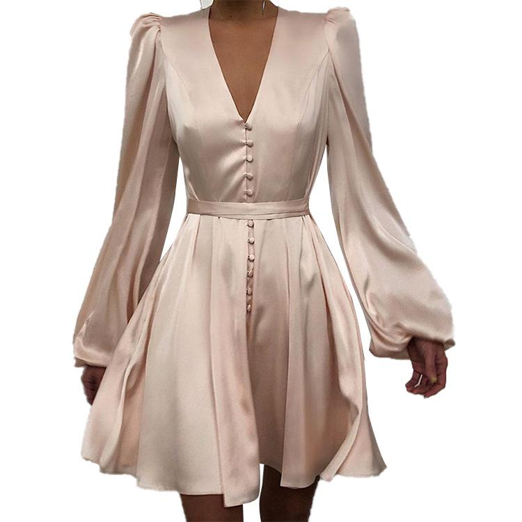 Women Long Sleeves Slim Mini Dresses-STYLEGOING