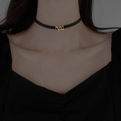 Black Leather Simple Style Necklace for Women