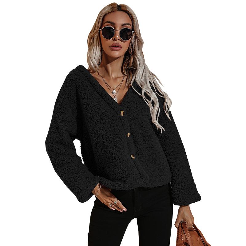 Women V Neck Long Sleeves Short Overcoat-STYLEGOING