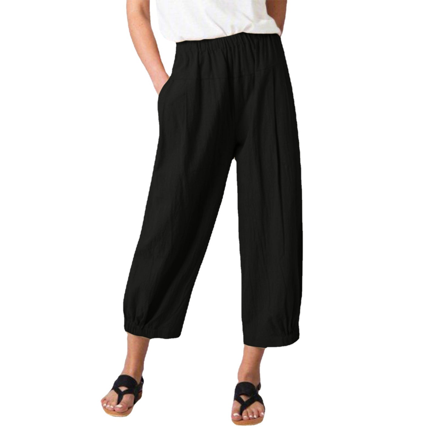 Casual Harem High Waist Linen Women Cropped Pants