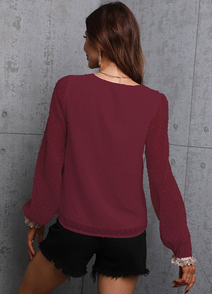 Chiffon Women Long Sleeves Lace Blouses
