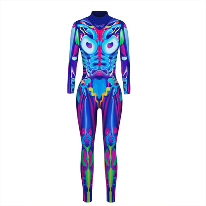 Halloween Skeleton Print Long Sleeves Slim Jumpsuits Cosplay