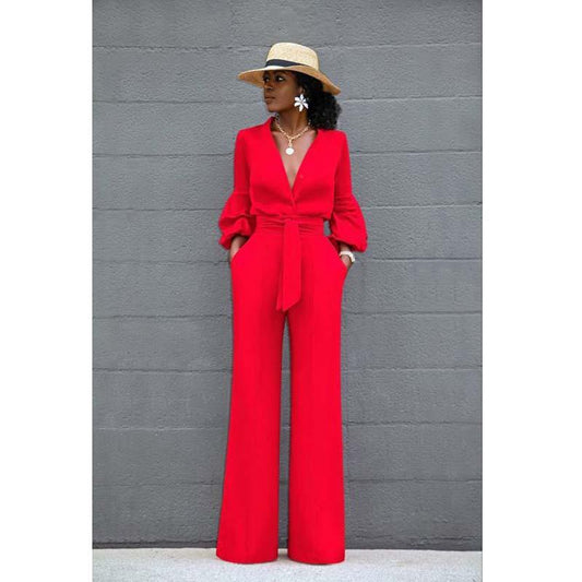 Casual African Women Office Lady Long Sleeves Jumpsuits