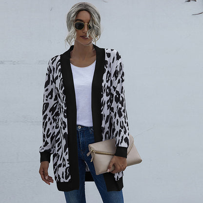 Casual Leopard Design Knitted Coats for Women