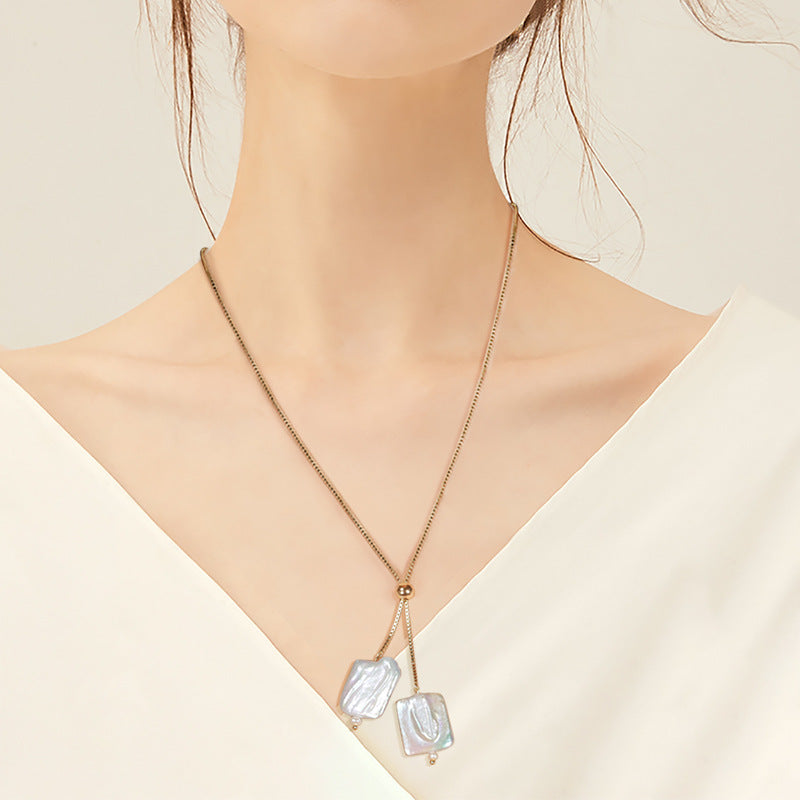 Fashion Double Baroque Pearl Pendant Gold Plated Silver Necklaces